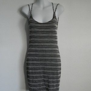 A Ellen stretch bodycon thin striped, strappy scoop back black & white dress